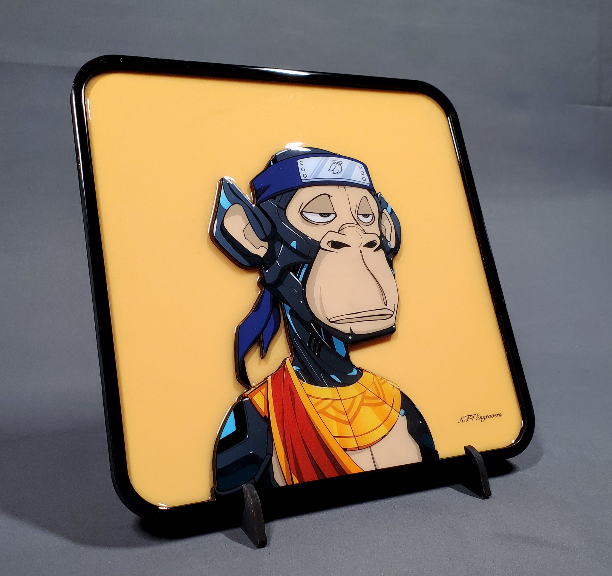11x11 3d NFT laser cut high quality matte image with epoxy poured on top. Tribe Odessey, Physical Laser Engraving, NFT art, NFT collectible, Nft community, NFT art, NFT display, Other side, Yuga labs, digital print, hand painted